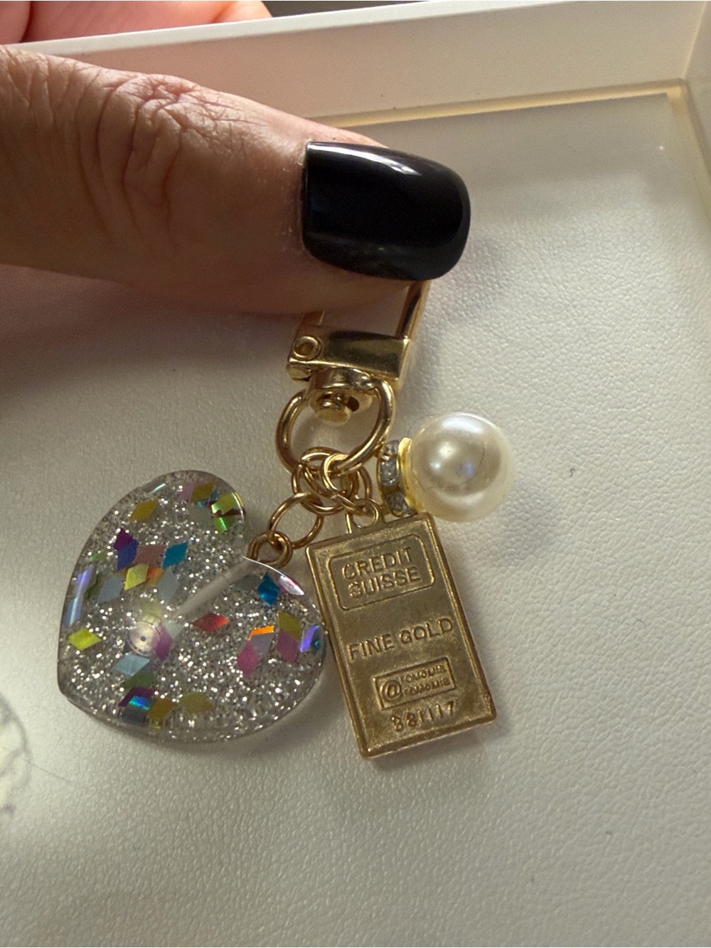 NWOT Heart Charm faux pearl gold bar Keychain G